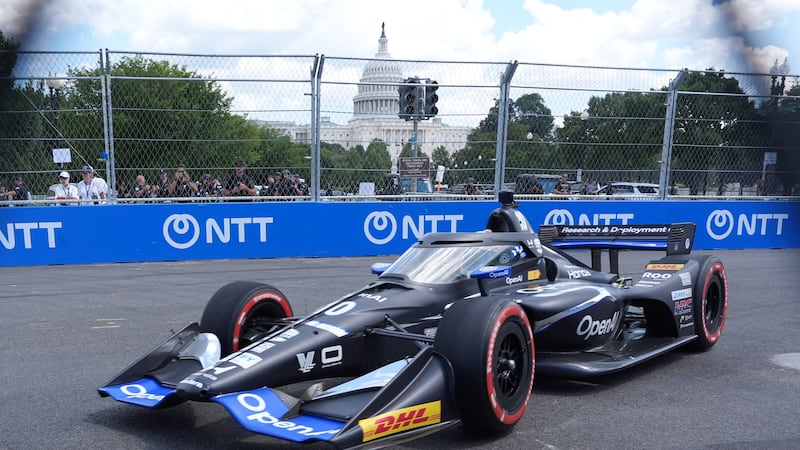 The car of Alex Palou (10) of Spain sits on the track before the IndyCar Freedom 250 Grand...