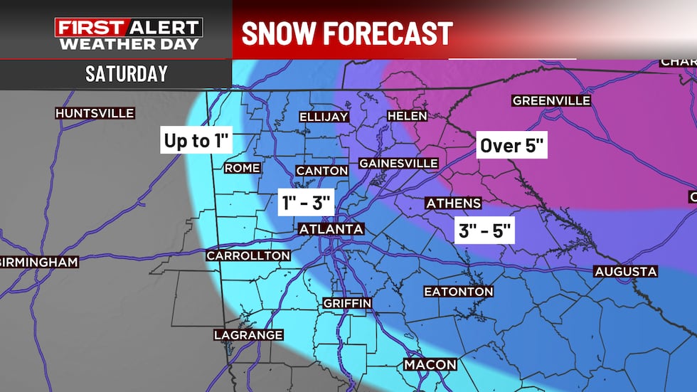 Snow In Georgia Map Weekend snow threat, bitter cold for north Georgia | Here’s what to expect