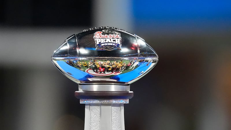 The trophy is seen after the Peach Bowl NCAA college football playoff semifinal between...