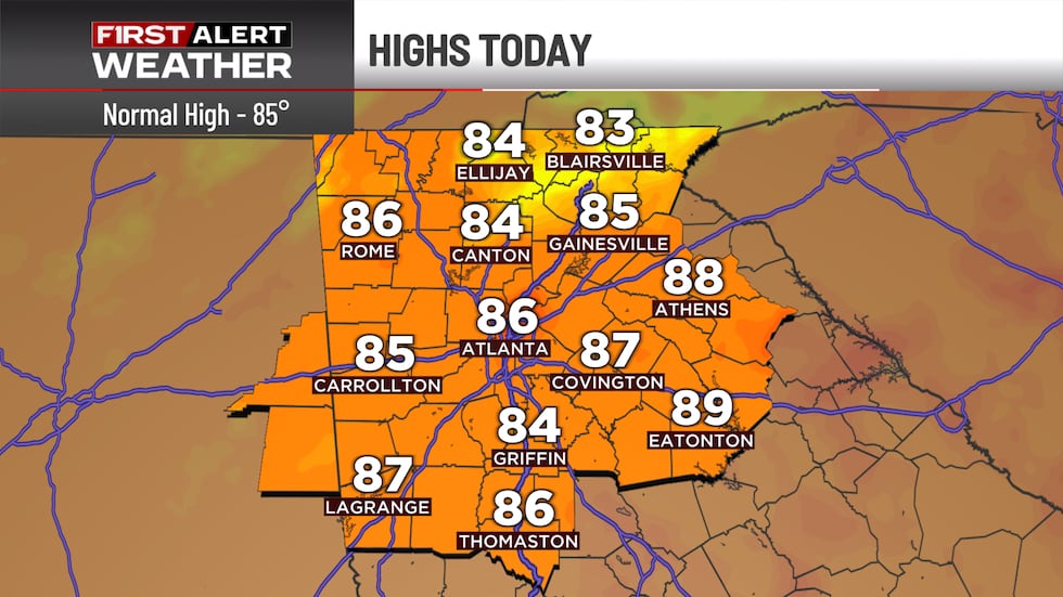 Forecast highs today