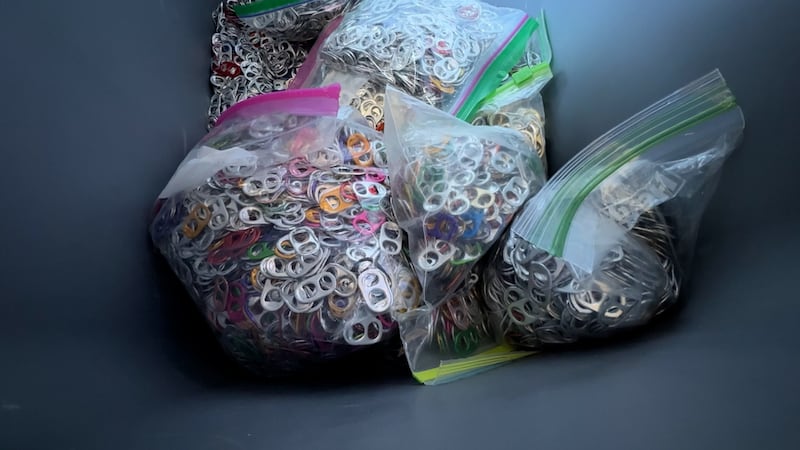 A bin of 'pop tops' donated to the Ronald McDonald House in Atlanta.