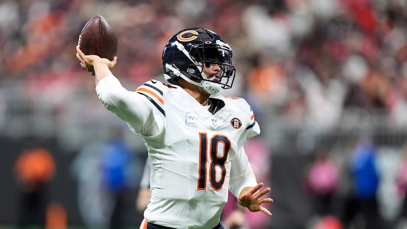 Chicago Bears quarterback Caleb Williams passes against the Atlanta Falcons during the first...