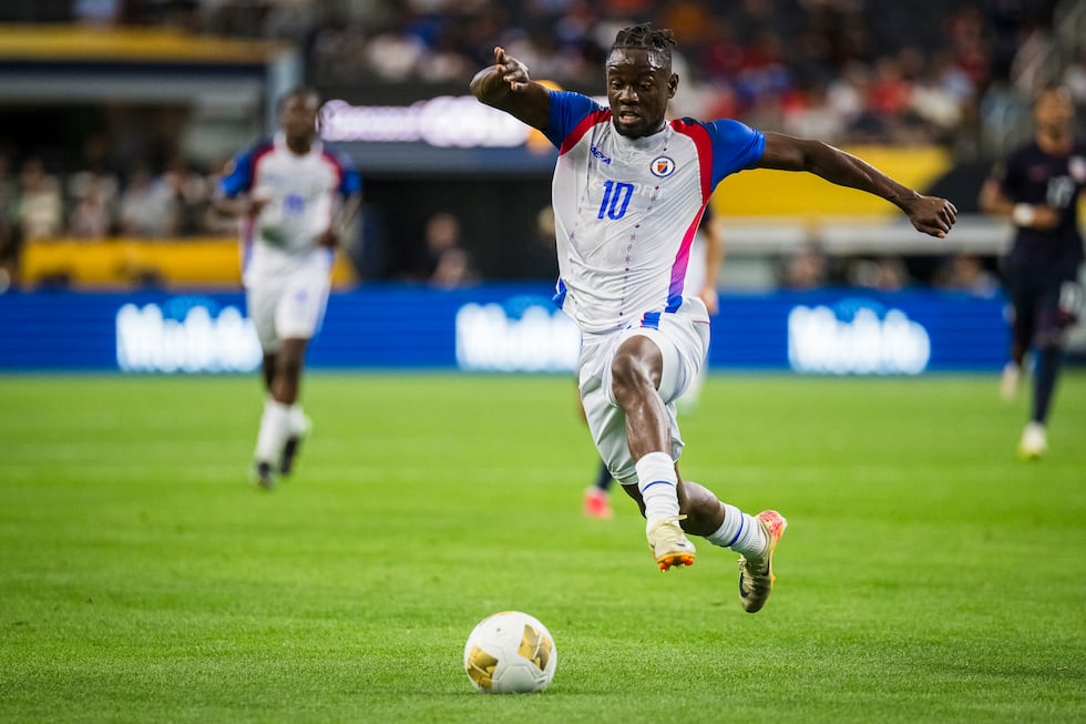 Haiti's Louicius Don Deedson dribbles the ball during a CONCACAF Gold Cup soccer match against...