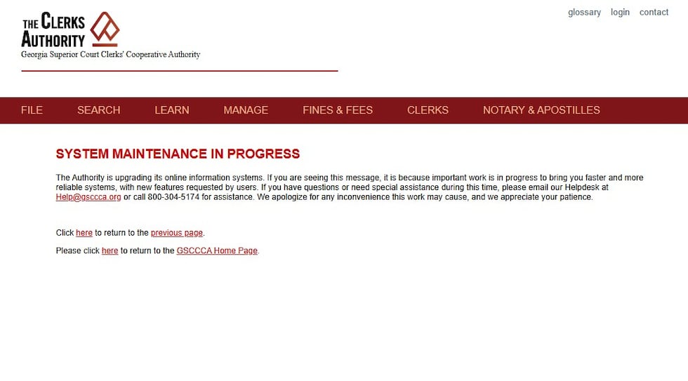 This maintenance note appeared as the Georgia Superior Court Clerks' Cooperative Authority...
