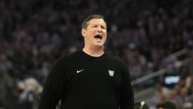 Atlanta Dream head coach Karl Smesko reacts during the first half of Game 1 of the WNBA...