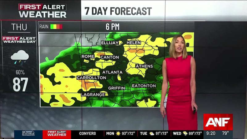 Tropical moisture brings widespread rain and storms into North Georgia by Thursday morning