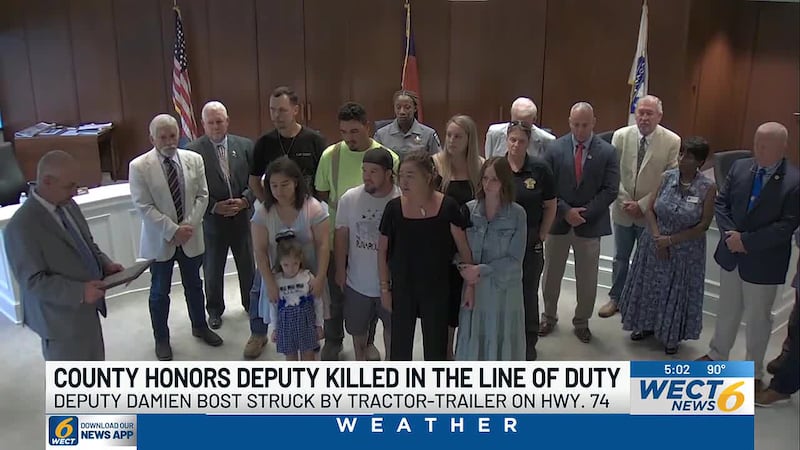 Columbus County commissioners on Monday honored fallen sheriff’s Deputy Damien Bost with a...